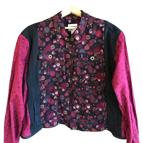 Upcycled Mixed Print Blazer, Size L-XL: Oversized Quirky Button-Down Jacket - Picture 1 of 12